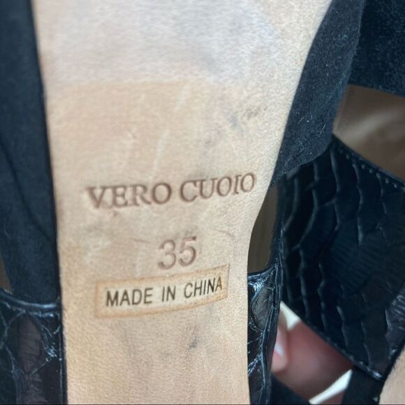 Barneys New York Co Op Black Snake Suede Peep Toe Heeled Platform Booties 35 - Picture 11 of 12